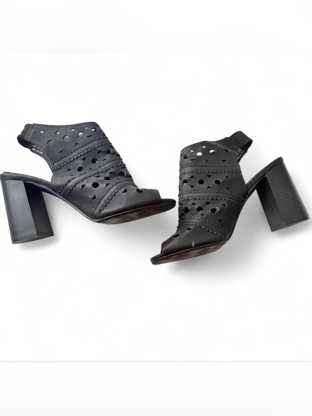 CL by Laundry Black Laser-Cut Block Heel Sandals